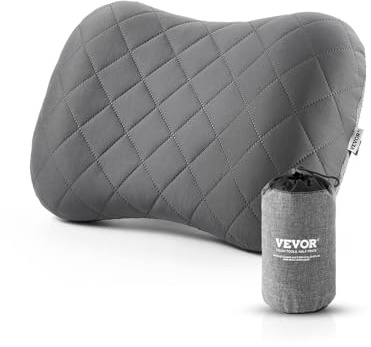 VEVOR Inflatable Camping Pillow, 5-Inch Thickened Travel Pillow, Soft Backpacking Pillows with Removable & Washable Cover, Storage Bag, Lightweight and Portable for Camping, Air Travel, Hiking, Office