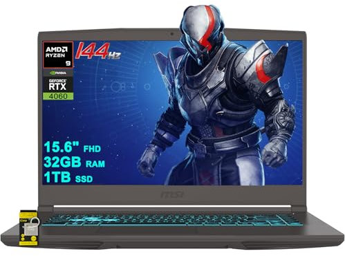 MSI Thin A15 AI Gaming Laptop 15.6 FHD IPS 144Hz AMD Octa-core Ryzen 9 8945HS Up to 16 Tops (Beats i7-12700H) 32GB RAM 1TB SSD GeForce RTX 4060 Backlit Win11 ICP Hub/AI Gaming