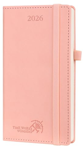 POPRUN Taschenkalender 2026 Klein 16,5 x 9 cm (Jan.2026-Dez.2026) - Kalender 2026 Klein mit PU-Leder - Terminplaner, Planer 1 Woche 2 Seite mit Stiftschlaufe - Rosa