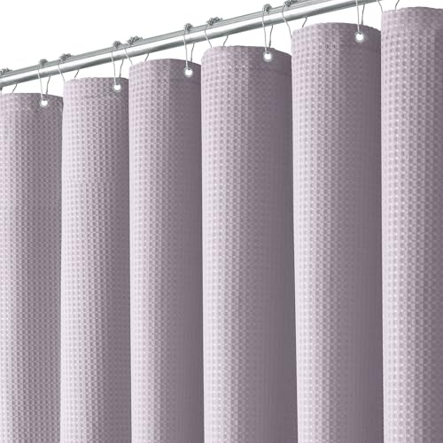 BTTN Duschvorhang Waffelstruktur 180x200 cm wasserdicht, Lila/Lavendel | 12 Plastikhaken, Rückseitig Laminiert Wasserdicht, Waffelstruktur, Anti-Schimmel, Beschwerter Saum, Waschbar Textil Stoff