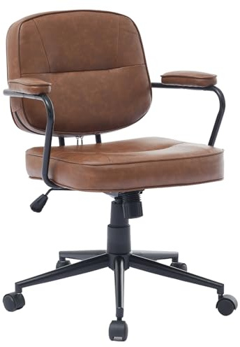 SEEDWAVE Bürostuhl mit Wippfunktion, PU-Leder Drehstuhl im modernen Retro-Stil, Höhenverstellbarer Schreibtischstuhl für Home Office, Liebhaber des Retro-Stils (Dunkelbraun)