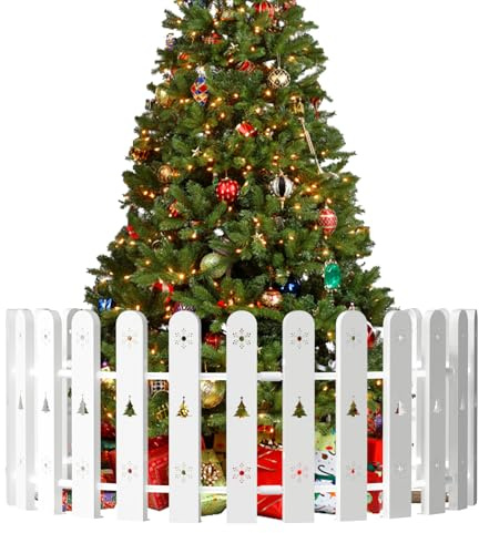 Harrms Weihnachtsbaumzaun für Hunde, schützender Baumschutz für Kinder und Haustiere, 28 Stück, weißer Lattenzaun für drinnen und draußen, einfache Montage, Weihnachtsdekoration