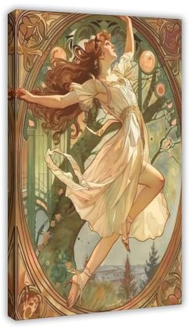 Kunstdruck auf Leinwand, Motiv Alphonse Mucha, Jugendstil, Schlafzimmer, Dekoration, Landschaft, Büro, Raumdekoration, Geschenk, 40 x 60 cm, 2 Stück