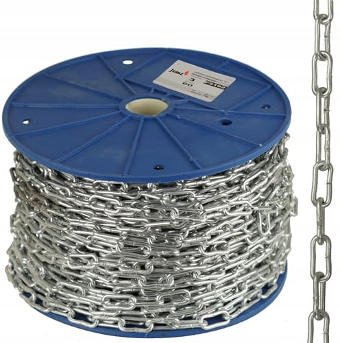 FEINZ Stahlkette verzinkt 3 mm x 60 m | Kettenglieder, verzinkt, kurzgliedrig, seitlich geschweißt, robuste Kette, Bau, Industrie, Garten, Landwirtschaft