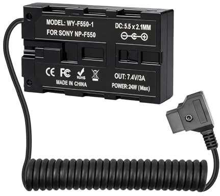 D-Tap auf NP-F550 Dummy Batterie, Spiral-Stromkabel für NP-F970/F750/F550, DC Koppler Netzteil Adapter Kabel für Kamera Feld Monitore und Drahtlose Videos LED Licht, Kontinuierliche Stromversorgung