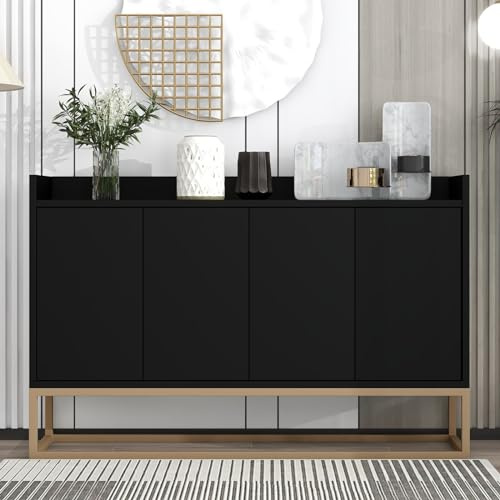 HYNHXBP Buffet Cuisine,Meuble de Rangement avec 4 Portes et Étagère Réglable, Buffet Salle à Manger Moderne, Armoire de Cuisine pour Salon et Salle à Manger (Noir-120x80x30cm)