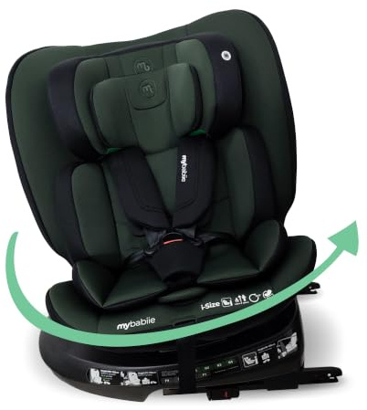 My Babiie MBCS200 360° Spin R129 Baby Car Seat – Top Tether, ISOFIX, Birth to 12yrs (40-150cm), i-Size, ERF, Group 0+/1/2/3, Rotating 360 Swivel - Forest Green