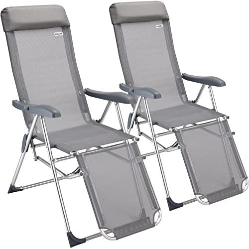 Casaria 2X Chaises de Jardin Pliantes en Aluminium avec Repose-Pieds Dossier Haut réglable en 7 Positions Chaises de Camping
