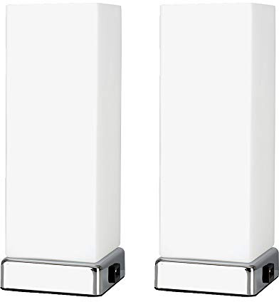 MiniSun | Modern Chrome and White Frosted Glass Touch Table Lamps with USB Charging Port | Table Lamps, Home Décor & Improvement Essential | Set of 2 | Includes 5W LED Bulbs [3000K Warm White]