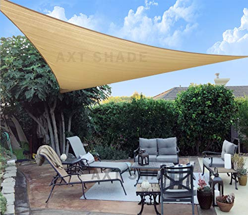 AXT SHADE Toldo Vela de Sombra Triangular 3,6x3,6x3,6m Protección Rayos UV y HDPE Transpirable para Exterior Terraza Patio Jardín-Arena