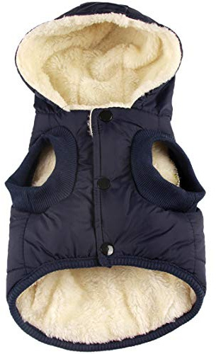 JoyDaog Fleece HundeMäntel,Winter kleine Hunde Jacke mit Kapuze, Blaue L | Welpen Jacke mit Kapuze für kaltes Wetter, weich, winddichte Doggie Kleidung für Schnee spielen, täglicher Spaziergang