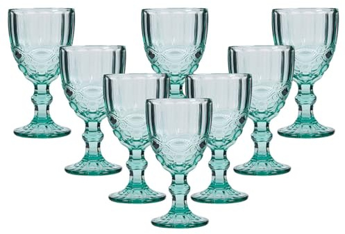 Set of 8 Wine Glasses Embossed 300ml Wine Goblets Glassware Set (CP49)