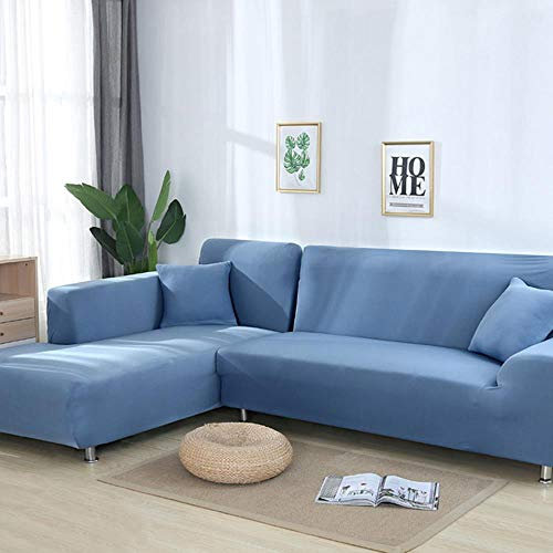 LINWX Graue Farbe Eng gewickelter Sofabezug Elastischer Sofabezug Wenn L-förmiges Ecksofa Capa De Sofa, Hellblau, 2-Sitzer 145-185 cm
