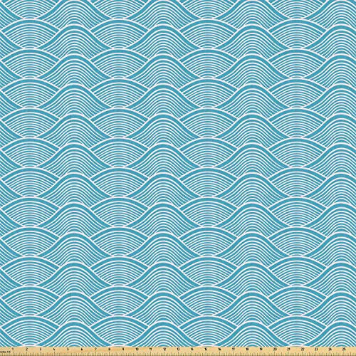 ABAKUHAUS Blau Stoff als Meterware, Japanische Ozean Meer Wellen, ausdehnbar mit Elestan für Heimwerkarbeiten und Näharbeiten, 10Meters, Weiß
