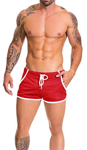 Alivebody Hommes Engrener Athlétique Short pour Fonctionnement Faire des Exercices Nager Séchage Rapide Poids léger Color Red Size L