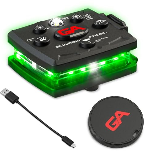 Guardian Angel Micro Series Safety Lights, Beacon Device (Green Front & Green Rear) | Rechargeable, Magnetic & Hands-Free Wearable LED Light for Dog Walking, Cycling, Camping & Kayaking