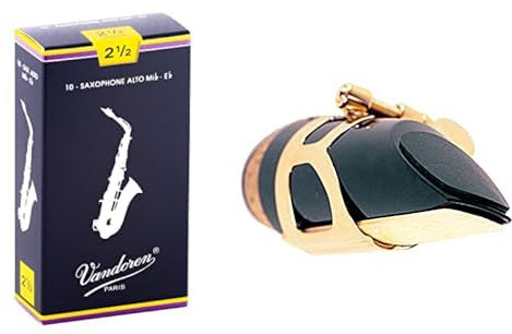 Vandoren SR2115 Altsaxophon-Blatt Strength 2.5 holz & BG A10L - Bissplatte für Klarinette und Saxophon Schwarz, Groß 0,8mm (6x)