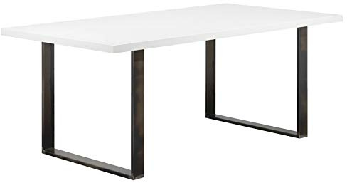 i-flair Esszimmertisch Macon 180x100 cm Kufentisch Holztisch Esstisch Kufengestell Tisch mit Tischplatte und Kufen - Weiß + Industrial