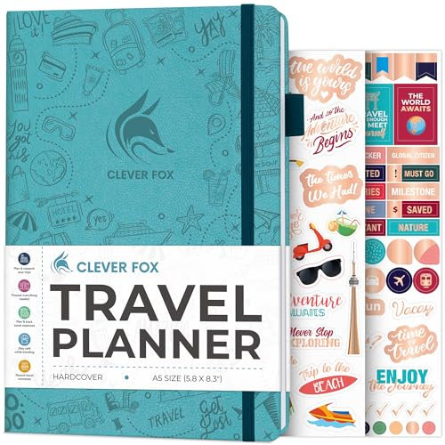 Clever Fox Reisetagebuch – Urlaubsplaner mit Budgetplan, Packliste, Ausgaben-Tracker & Reisetagebuch – Reiserouten-Organizer für Frauen, Männer & Paare – A5-Größe, Aquamarin