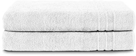Komfortec 2er Saunatuch Set 70x200 cm aus 100% Baumwolle, XXL-Saunatücher, Sauna Handtuch, Weich, Groß, Frottee, Schnelltrocknend, Weiß
