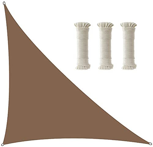 Ledph Voile Ombrage Triangle Rectangle, Toile Dombrage Triangulaire Tissu ImperméAble, Protection UV Toile Tendue Exterieur, Toile Triangle Ombre pour Jardin Parcs Pelouses,Marron,5x5x7.1m