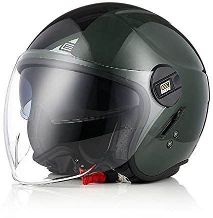 ORIGINE Motorradhelm Jethelm Roller Helm Scooter Helm Chopper Helm Moped Mofa Helm mit Doppelvisier ECE Zertifizierung (Next Black Army Green,M)