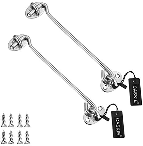 8 inch Cabin Hook and Eye 2PCS Made of 304 Stainless Steel, Heavy Duty Hook and Eye Lock for Shed, Gate and Garage Door - CASKIE
