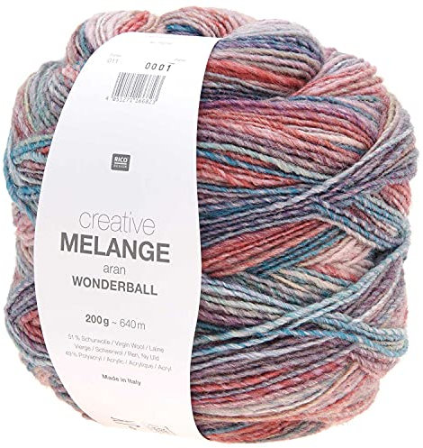 Rico Design Creative Melange Aran Wonderball Fabe 11, Farbverlaufswolle Nadelstärke 5 mm zum Stricken oder Häkeln, Wolle 200g Knäuel