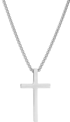 AFSTALR Collana con Croce da Uomo in Argento - Ciondolo in Acciaio Inossidabile - Gioielli Cristiani per Uomini e Donne