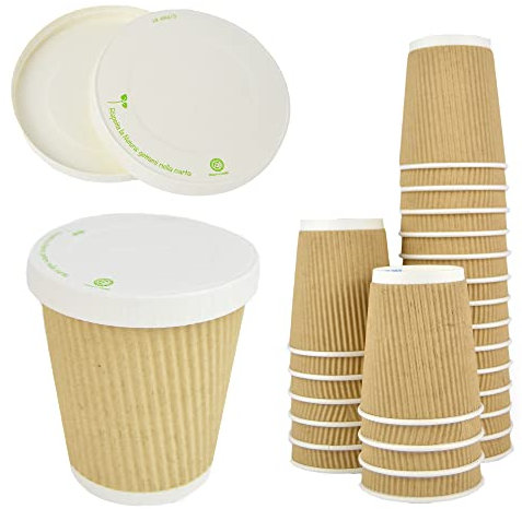 DUE ESSE S.N.C. DI SABATINI ALDO & C. PZ 50 BICCHIERI IN CARTONE AVANA ZIGRINATO DA 250 ML DIMENSIONI H 9 CM X 7,5 DIAMETRO + PZ 50 COPERCHI IN CARTA con FORO IDEALI PER CAFFE E CAPPUCCINO