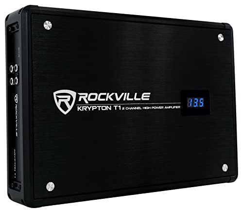 Rockville KRYPTON T1 1600W Peak/400W RMS 2 Channel Car Amplifier 2 Ohm, Dyno-Certified, Voltage Display, MOSFET Power, for Car Audio Enthusiasts