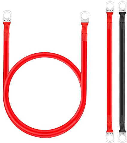 Batteriekabel, 2 Stück 16mm2 Kabel, Batterie Kabel 12v M8 50 cm, mit 2 Ösen Batterieanschlusskabel Geeignet für Motorräder Solarautos Batterien Geerdete Seilbahnen