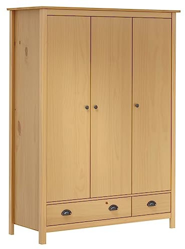 Hommdiy Kleiderschrank mit 3 Türen Hill 127x50x170cm Massivholz Kiefer Garderobenschrank Holzschrank Schrank Schlafzimmerschrank