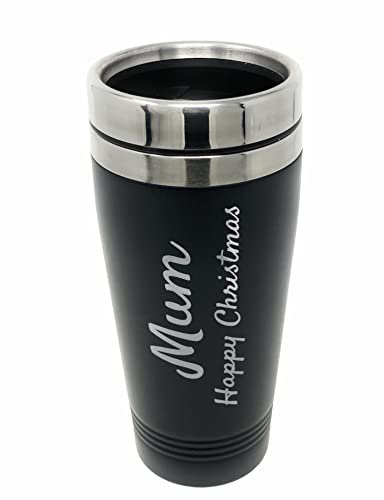 Rutherfords Gifts Personalised Travel 450ml Mug Reusable Coffee Cup Mug Vacuum Insulated Engraved Thermal Black Coffee Flask
