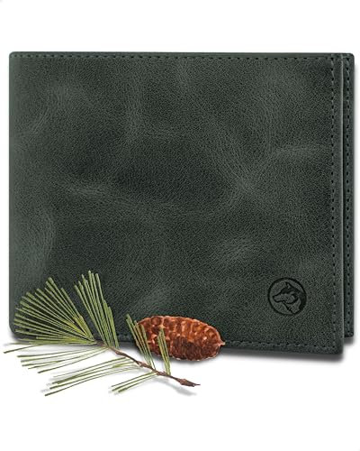 Wolfstrøm Geldbörse Herren Leder 'Nørge XL' – Tri-Fold Herren-Portemonnaie RFID-Blocker – 8 Karten-Fach, Ausweis-Fach, 2X Großes Zusatzfach, Scheinfach, Kleingeldfach – Jade Green