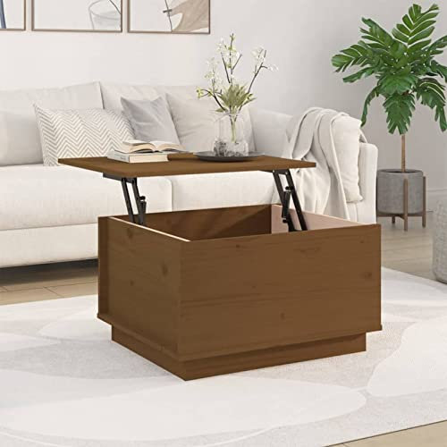 Tidyard Couchtisch Höhenverstellbar Beistelltisch Kaffeetisch Wohnzimmertisch mit Ablagefach Sofatisch Teetisch Massivholz Kiefer Honigbraun 60x50x35 cm