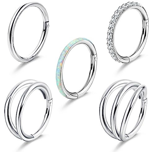 JeweBella 5 Stück 16G/18G Nasenpiercing Ring 316L Chirurgenstahl Helix Piercings Septum Piercing Ringe Nasenring Piercing Set Daith Lippe Conch Piercing Ring Septum Clicker Piercing Schmuck 8MM/10MM