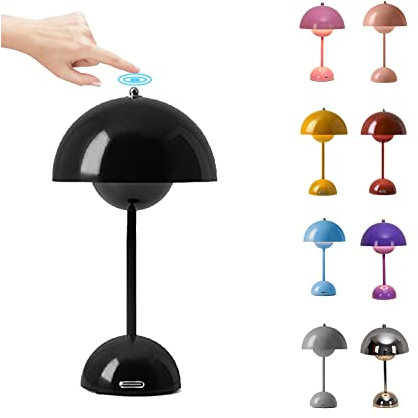 O·Lankeji LED Flowerpot Tischlampe Kabellos Akku, Touch Dimmbar Pilzlampen Tischlampe mit 3 Helligkeitsmodi, Dekorative Schreibtischlampe Nachttischlampe für Schlafzimmer, Büro, Bars