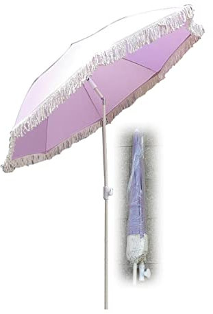 YFZNWHX Parasol De Jardin avec Pompon, Violet, Parapluie De Plage Rond, Inclinable À 45°,Parapluies Décoratifs pour Fêtes, Mariages, 8 Baleines, pour Balcon, Banc, Jardin