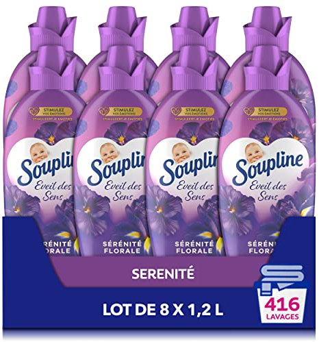 SOUPLINE - Adoucissant Concentré Soupline Eveil des Sens Sérénité Florale - Formule Testée Dermatologiquement - Lot de 8 x 1,2 L