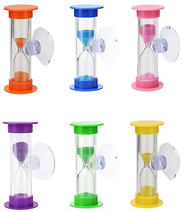 WeddHuis 6er Set Sanduhren für Zähneputzen, Kochen, Spiele - 2/3 Minuten Sanduhr mit Saugnapf - Zahnpflege Countdown für Kinder und Erwachsene