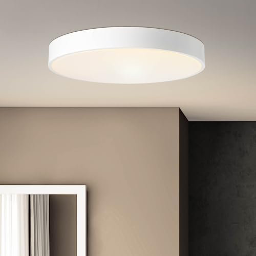 Lightbox LED Wand- & Deckenlampe | Ø 50 cm | Deckenleuchte mit CCT (3000-6500 K) & Nachtlicht | stufenlos dimmbar über Fernbedienung | 60 W, 6800 lm | aus Metall/Kunststoff in Sand Weiß
