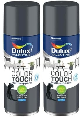 Dulux Valentine Peinture Intérieure et Extérieure Aérosol Color Touch - Mat Anthracite 400 ml - Lot de 2