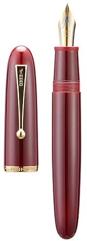 Jinhao 9019 Acrylic Fountain Pen, Size 8 Medium Nib with Ink Converter, Wine Red Classic Design Smooth Writing Pen (Gold Trim)