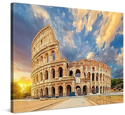 PICANOVA – Leinwandbild 80x60cm Kolosseum Rom – Leinwanddruck – Wandbild Kunstdruck Auf 2cm Holz-Keilrahmen Für Schlaf- Und Wohnzimmer Wanddekoration – Bild auf Leinwand