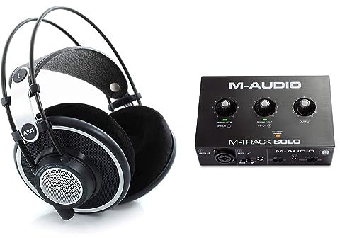 AKG K702 Offene Over-Ear-Studio-Referenzkopfhörer der Premiumklasse || Kein Bluetooth & M-Audio M-Track Solo – USB Audio Interface für Aufnahmen