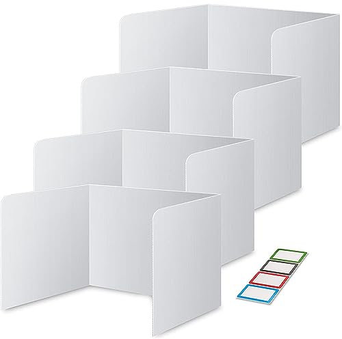 4 Stück Trennwand für Schreibtisch,Sichtschutz Schreibtisch,Tischtrennwand,Faltbare Schreibtisch-Trennwand,U-förmiger Schutzschirm für Lernbüro, Schule, Büro, Bibliothek(Weiß, Mit 4 Aufklebern)