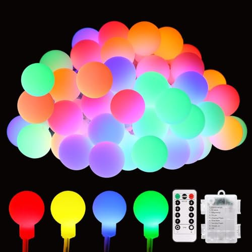 ECOWHO Globe Fairy Lights Battery Operated - 5.5M 50 LED Fairy Lights Color Changing with Remote & Timer Globe String Lights for Indoor Bedroom Outdoor Xmas Halloween Garden Patio Party(Multicolor)