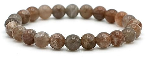 Miracles Minéraux Bracelet perle ronde 8 mm, pierre naturelle, création artisanale française, plus de 80 choix (Pierre de lune noire 8 mm)