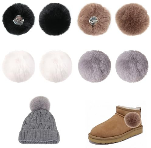 Niuhong 8 Pcs Kunstfell Pompon Bommel Flauschig Fellpompon Schuhschnalle Dekoration Pompoms Plüschbälle Flauschigen Pom Poms Herstellung DIY Hüte Taschen Schals Schuhe Mit Ansteck-Nadel (A)